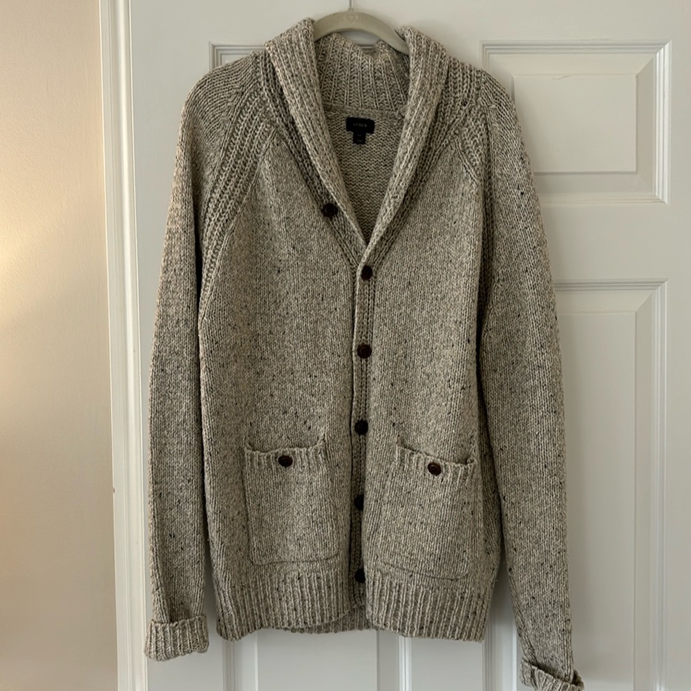 Men’s shawl neck button down sweater